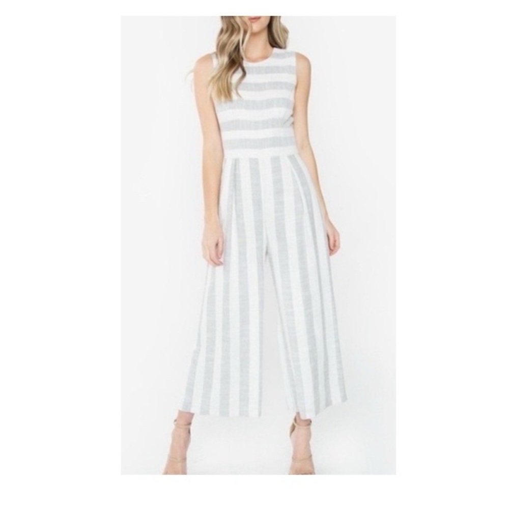 Sugarlips White and Light Gray Striped Sleeveless Jumpsuit